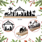 1pc Black Metal Nativity Scene with Wooden Base People Nativity Set Decorations for Christmas Xmas Table Ornaments
