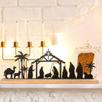 1pc Black Metal Nativity Scene with Wooden Base People Nativity Set Decorations for Christmas Xmas Table Ornaments