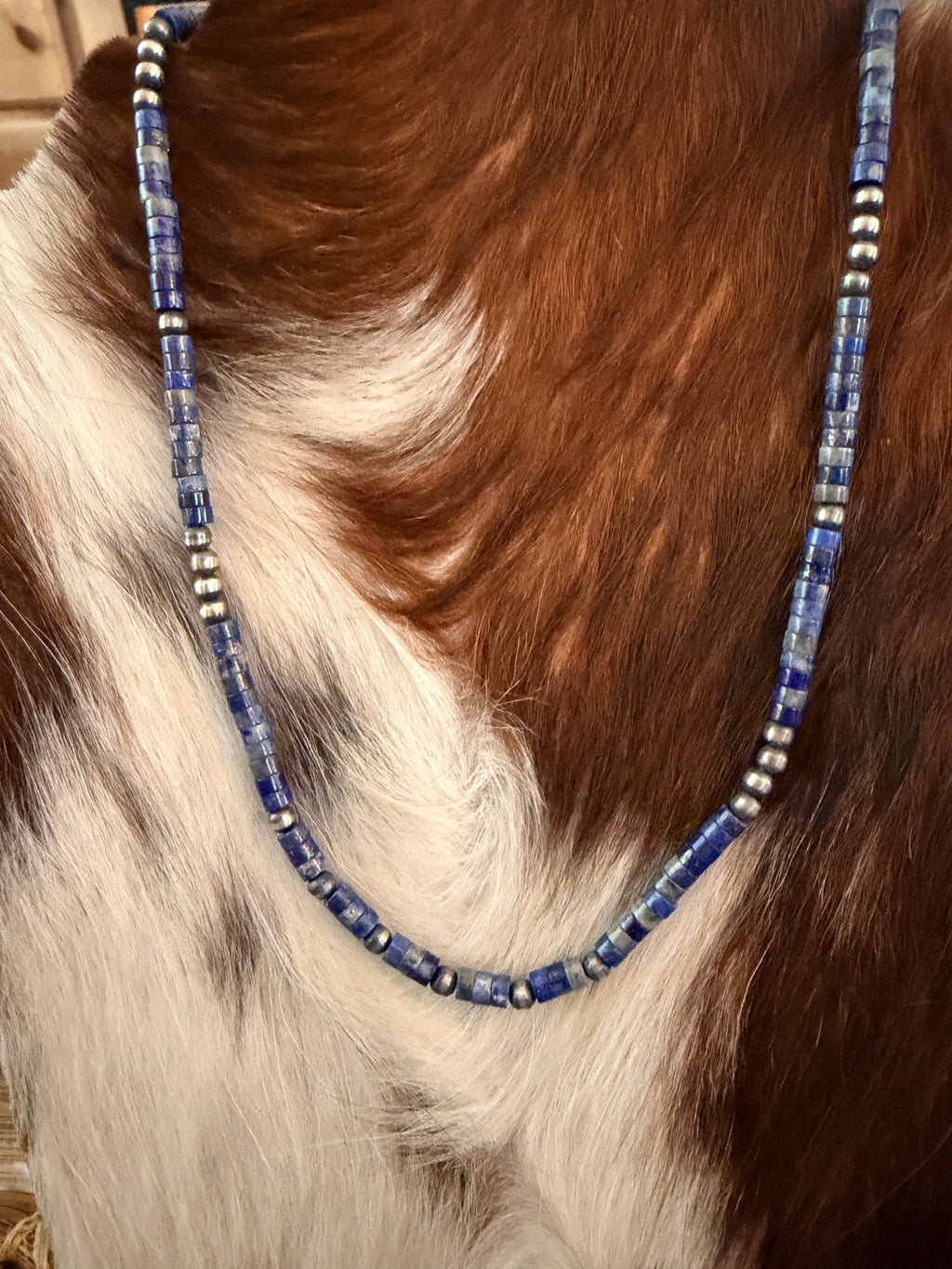 Handcrafted Lapis and Sterling Silver Pearl Beaded Necklace