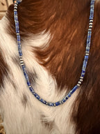 Handcrafted Lapis and Sterling Silver Pearl Beaded Necklace