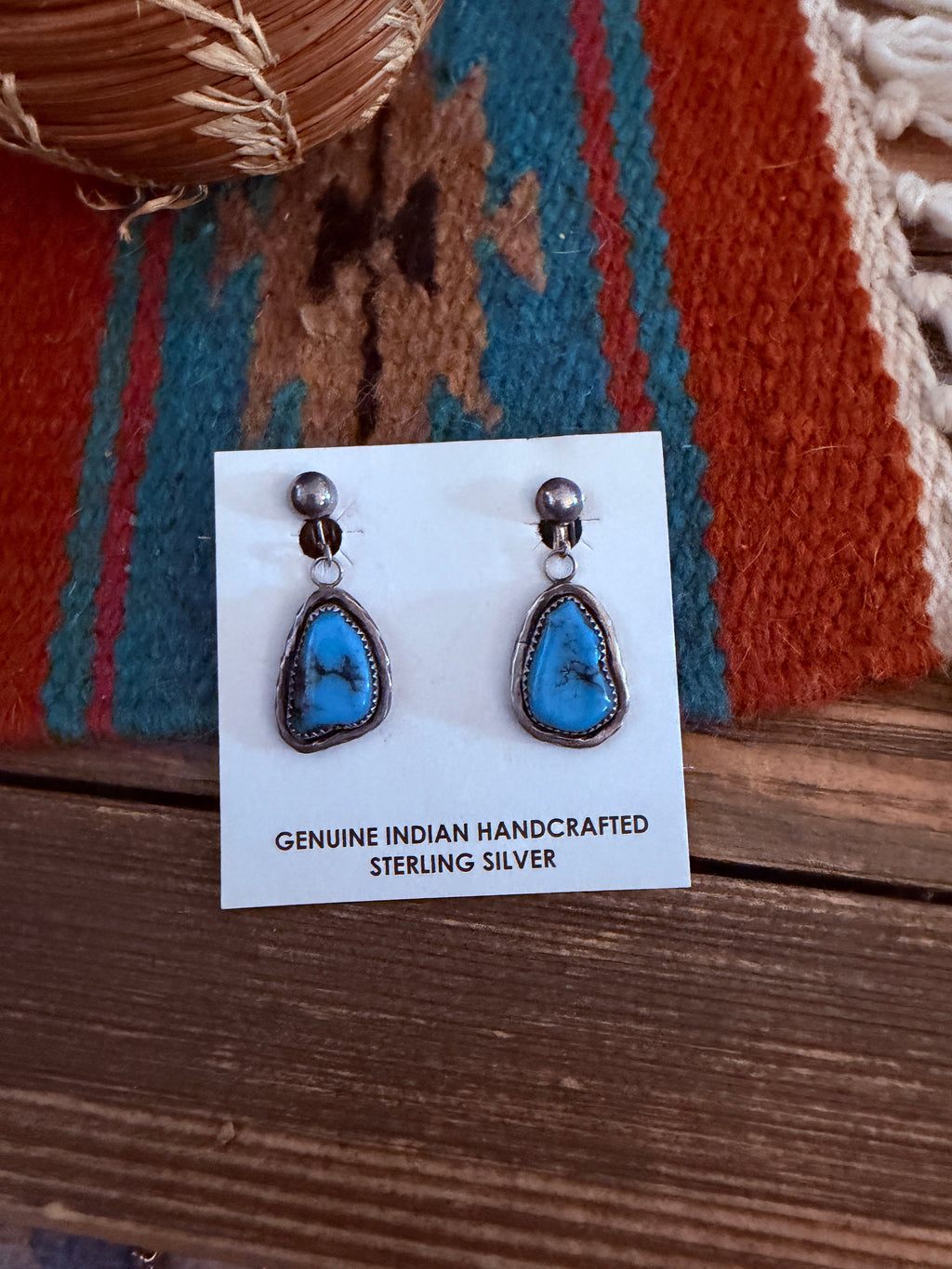 Handcrafted Old Pawn Sterling Silver & Turquoise Dangle Earrings