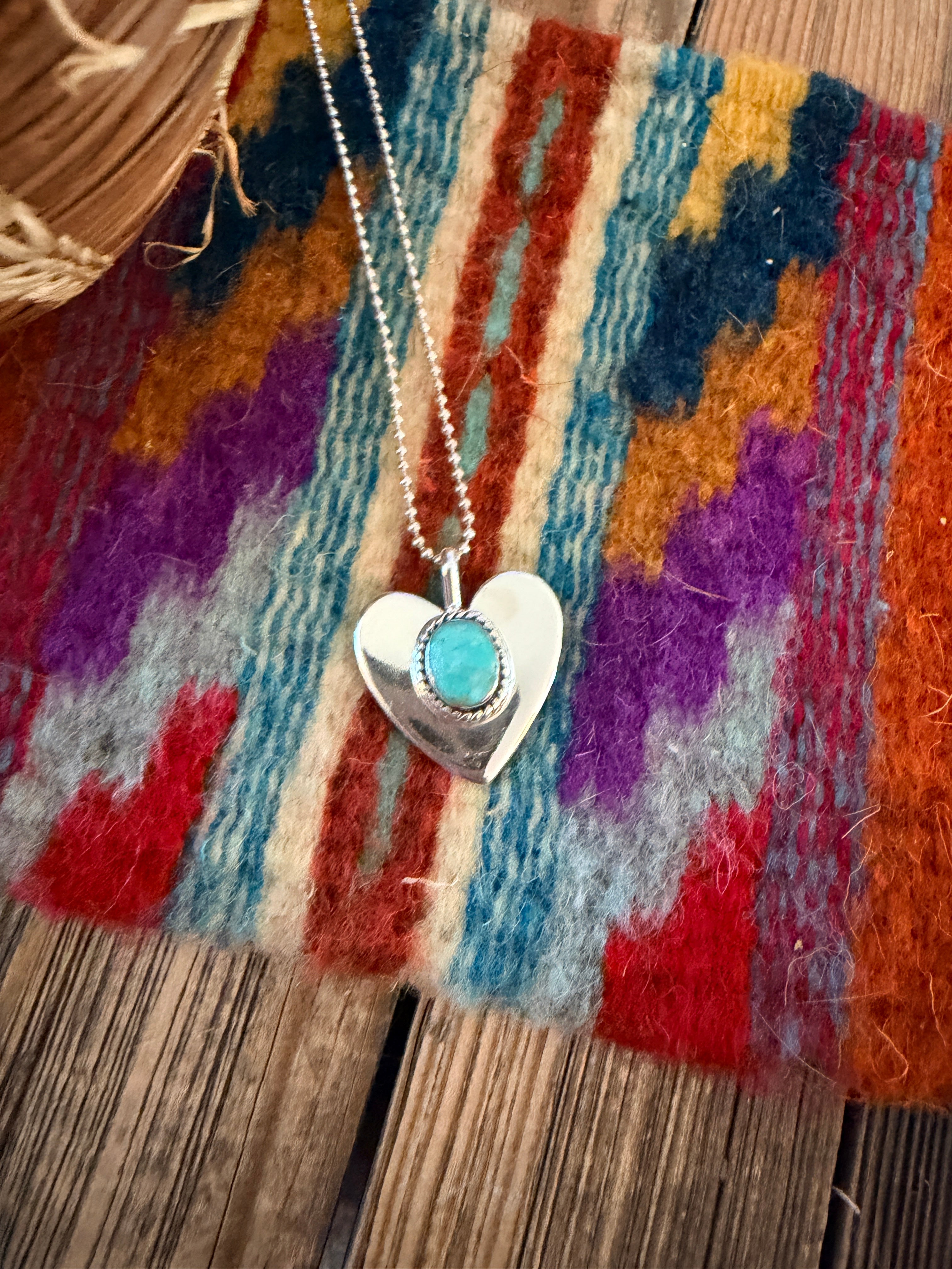 Handcrafted Sterling Silver & Turquoise Heart Pendant by Joseph Martinez