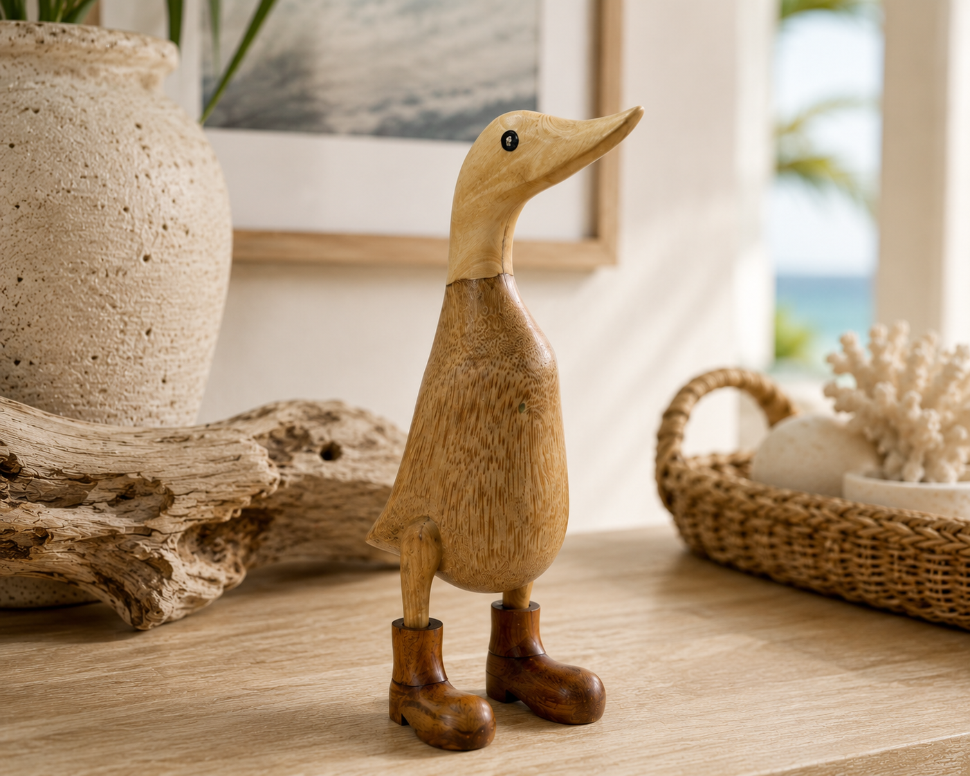 Bali Hand-Carved Bamboo Duck Sculpture