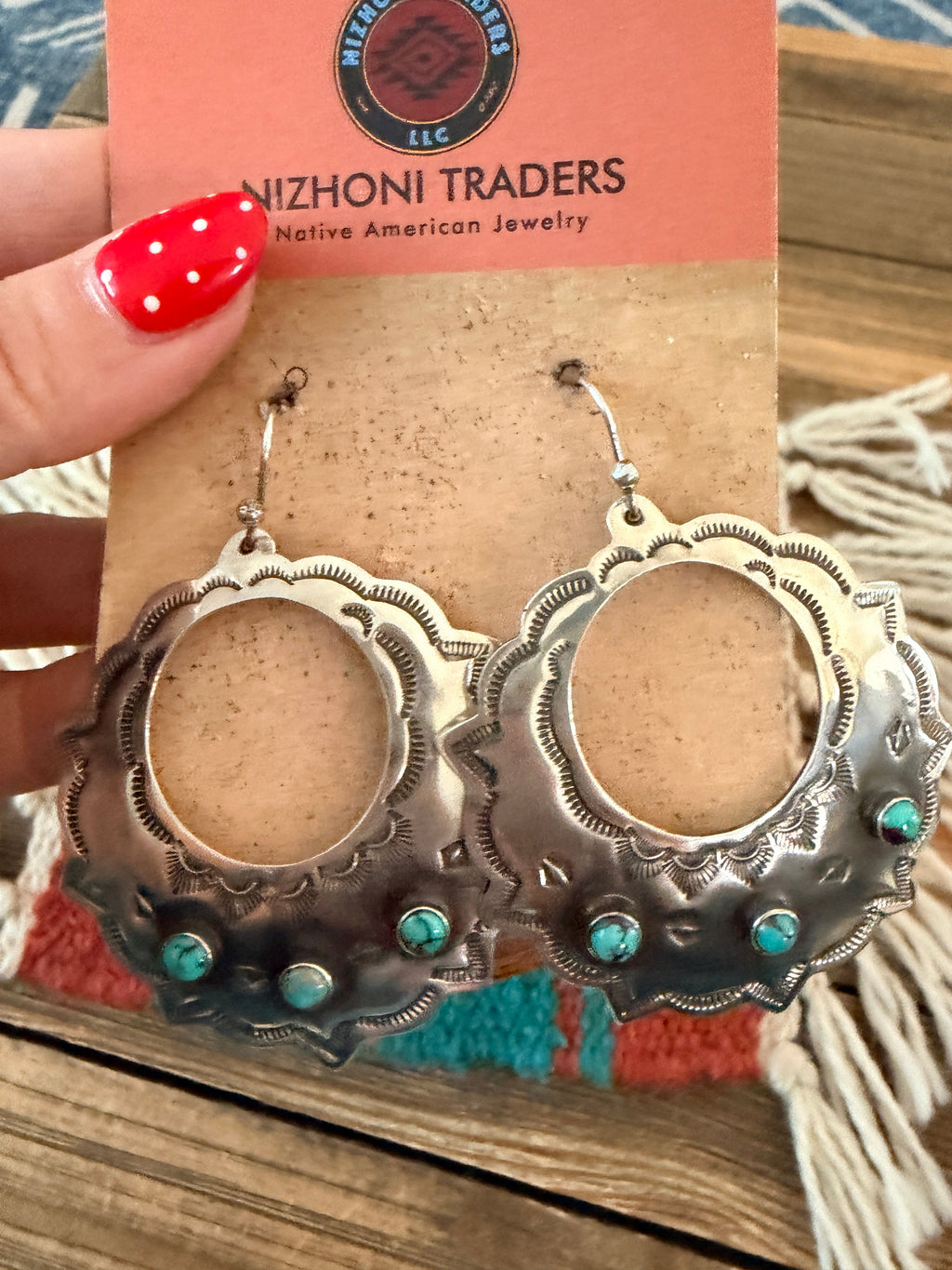 Handmade Sterling Silver & Turquoise Concho Dangle Earrings by Kimari Somers