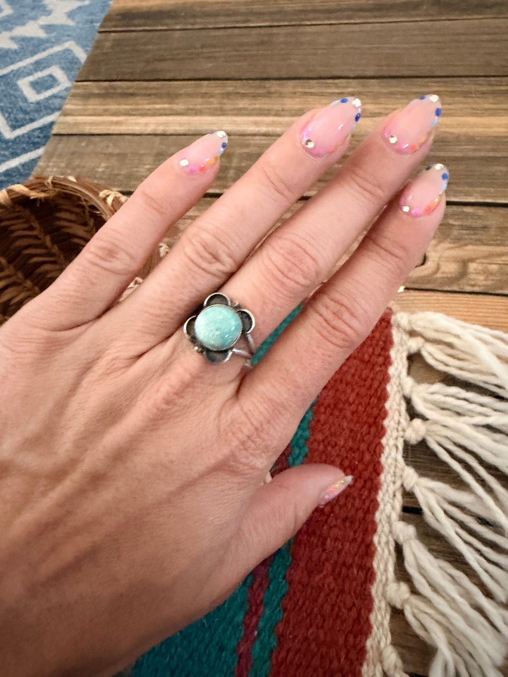 Handcrafted Golden Hills Turquoise & Sterling Silver Ring Size 6.5