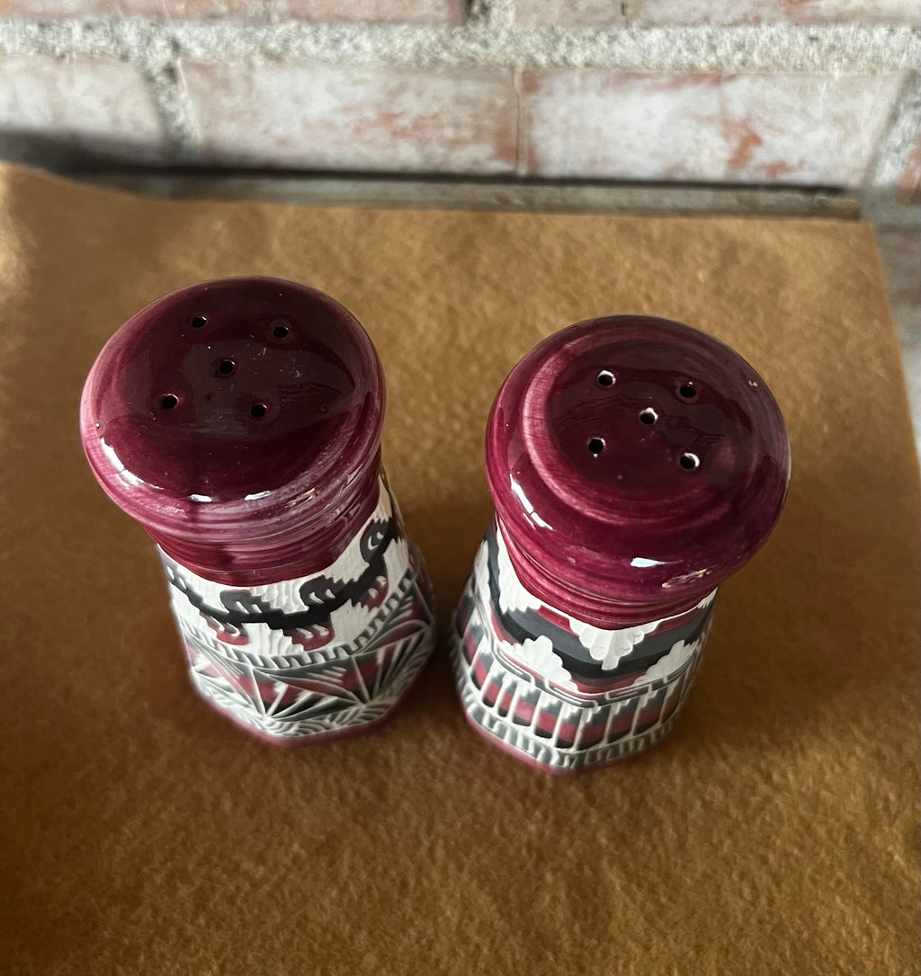 Handcrafted Tall Burgundy Salt & Pepper Shakers “Cassandra King”