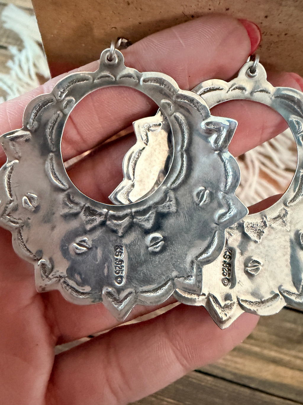 Handmade Sterling Silver & Turquoise Concho Dangle Earrings by Kimari Somers