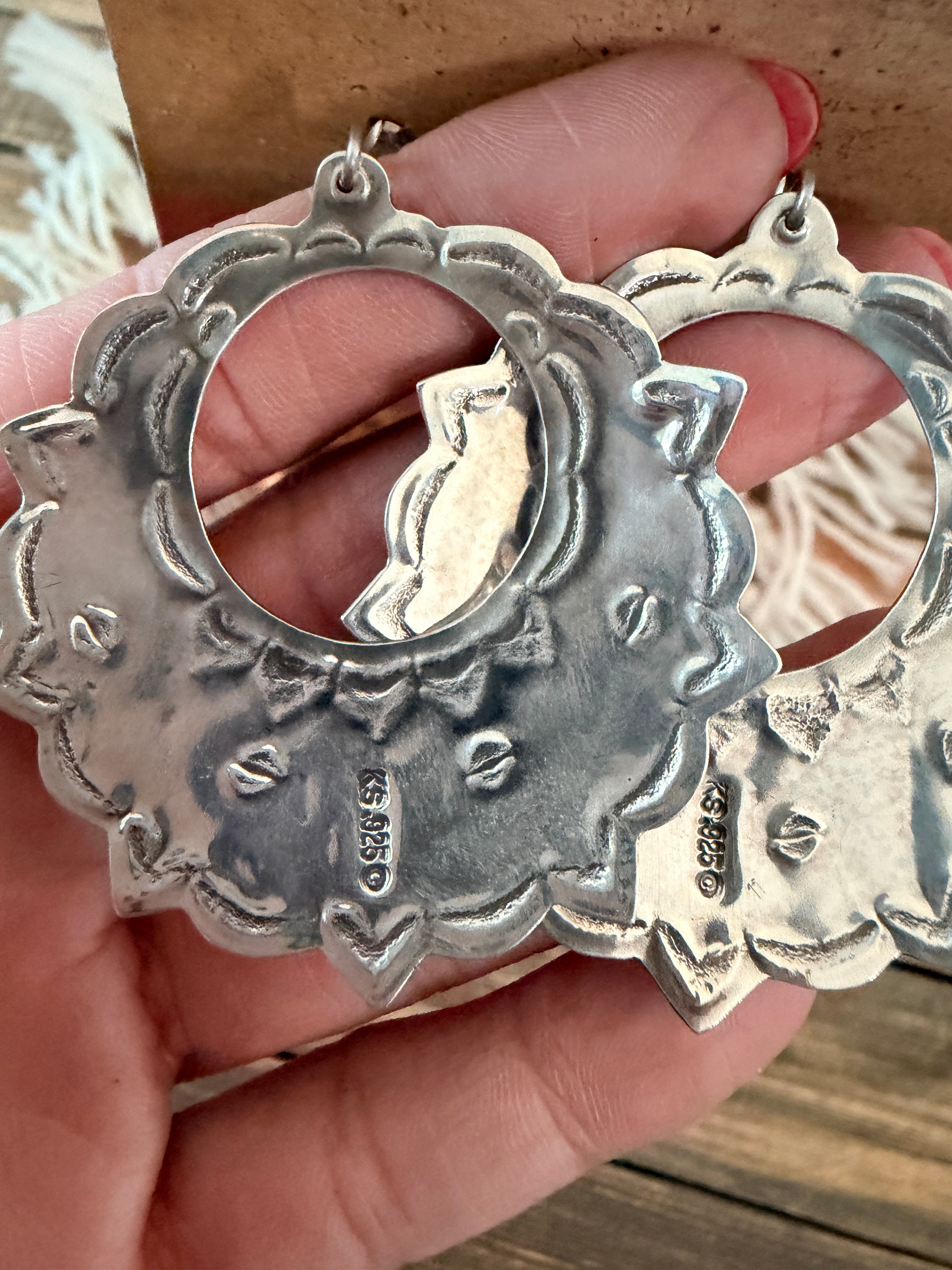 Handmade Sterling Silver & Turquoise Concho Dangle Earrings by Kimari Somers