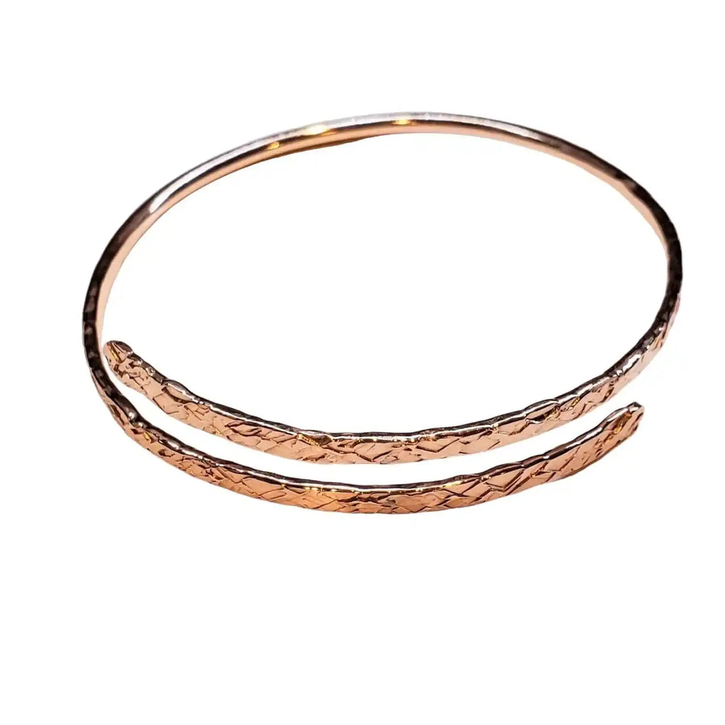 Handmade Adjustable 10 Gauge Copper Hammer Textured Overlap Bangle
