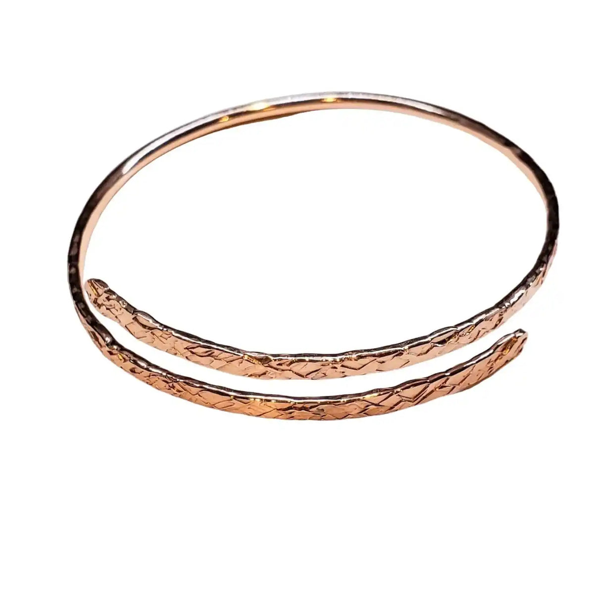 Handmade Adjustable 10 Gauge Copper Hammer Textured Overlap Bangle