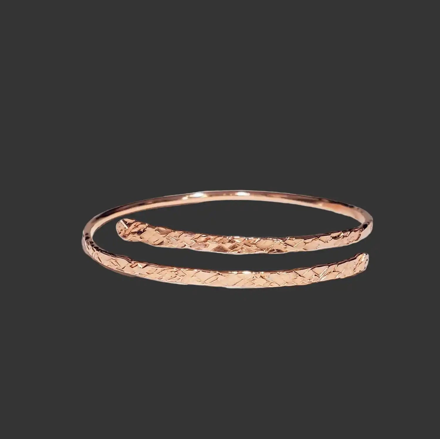 Handmade Adjustable 10 Gauge Copper Hammer Textured Overlap Bangle