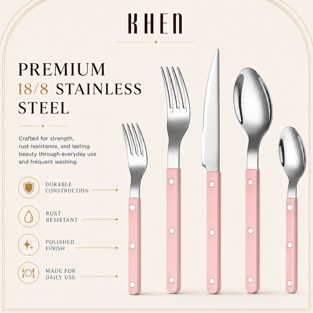 Khen Pink Cutlery Set of 20 –18/8 Stainless Steel Flatware