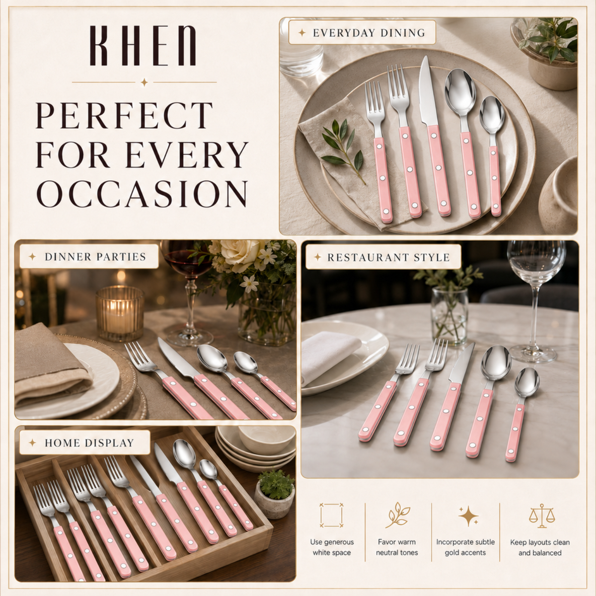 Khen Pink Cutlery Set of 20 –18/8 Stainless Steel Flatware