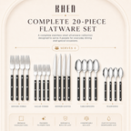Khen Black Cutlery Set of 20 –18/8 Stainless Steel Flatware