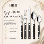 Khen Black Cutlery Set of 20 –18/8 Stainless Steel Flatware