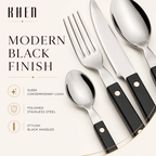 Khen Black Cutlery Set of 20 –18/8 Stainless Steel Flatware