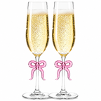 Clear Champagne Glass with Pink Bow on Stem, Set of 2