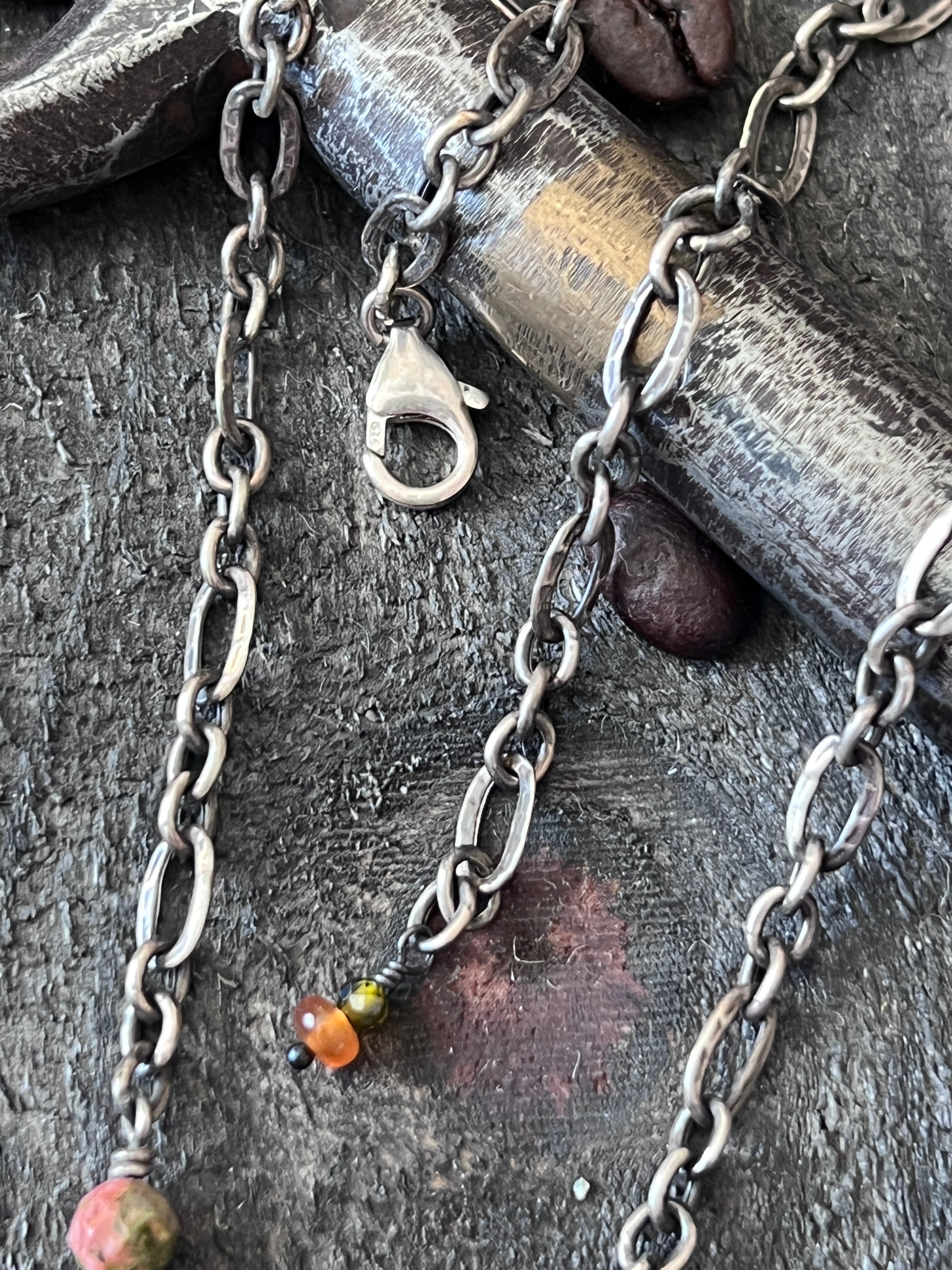 Tularosa Rosary Style Sterling Silver, Red Creek Jasper and Citrine Sunset Necklace
