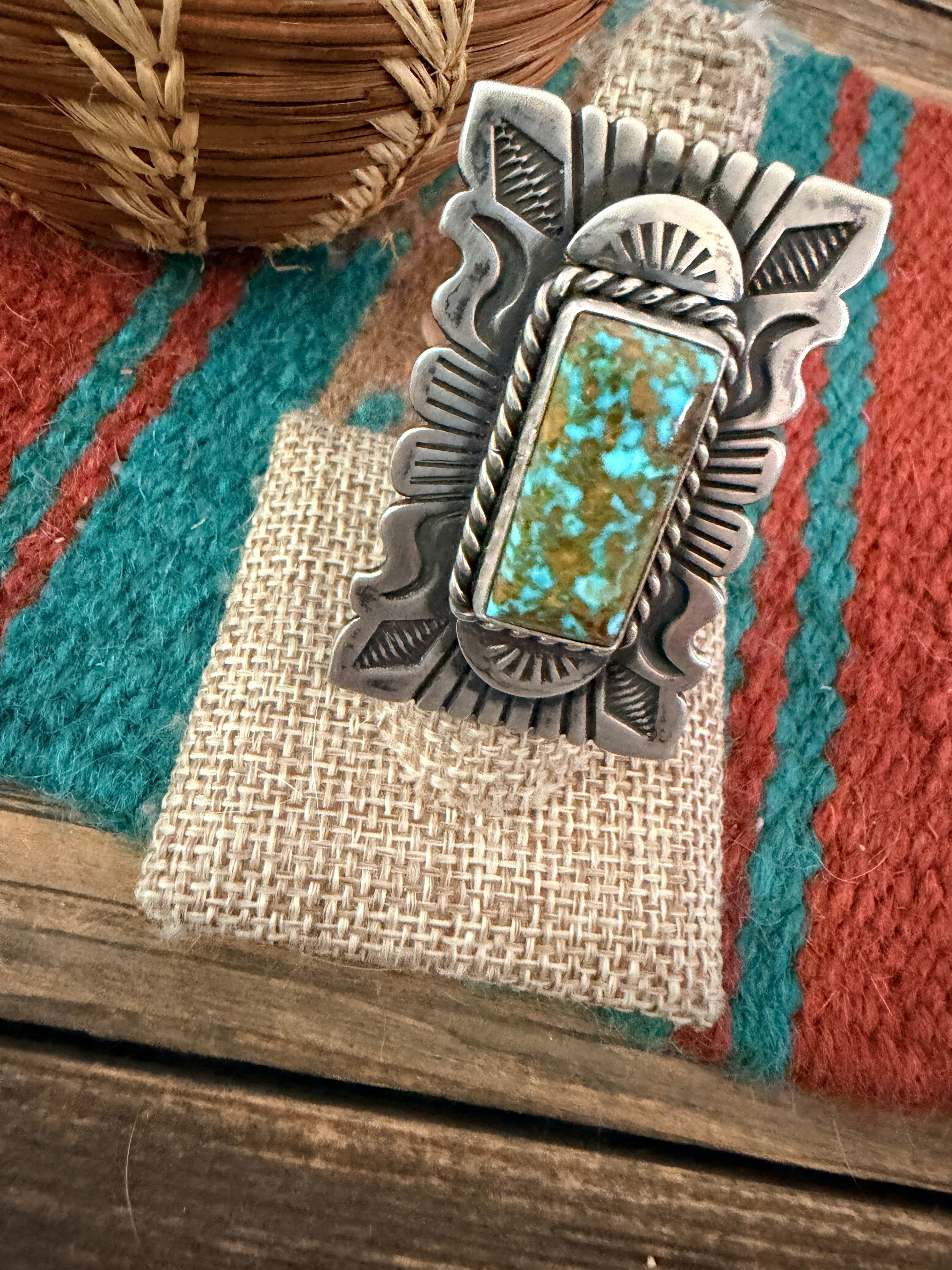 Handcrafted Number 8 Turquoise & Sterling Silver Ring Size 7.75 by John Nelson