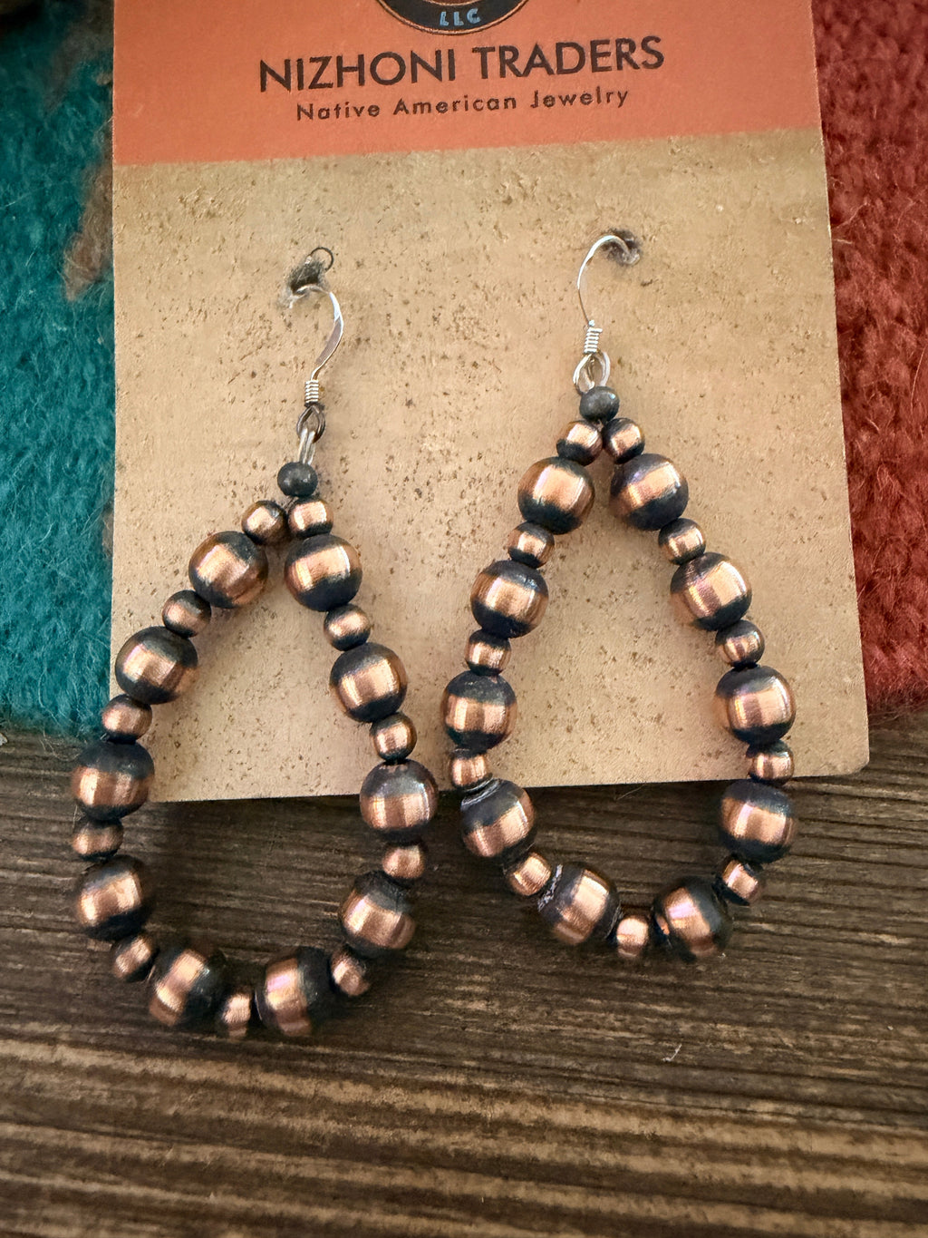 Handcrafted Copper Beaded Dangle Hoop Earrings