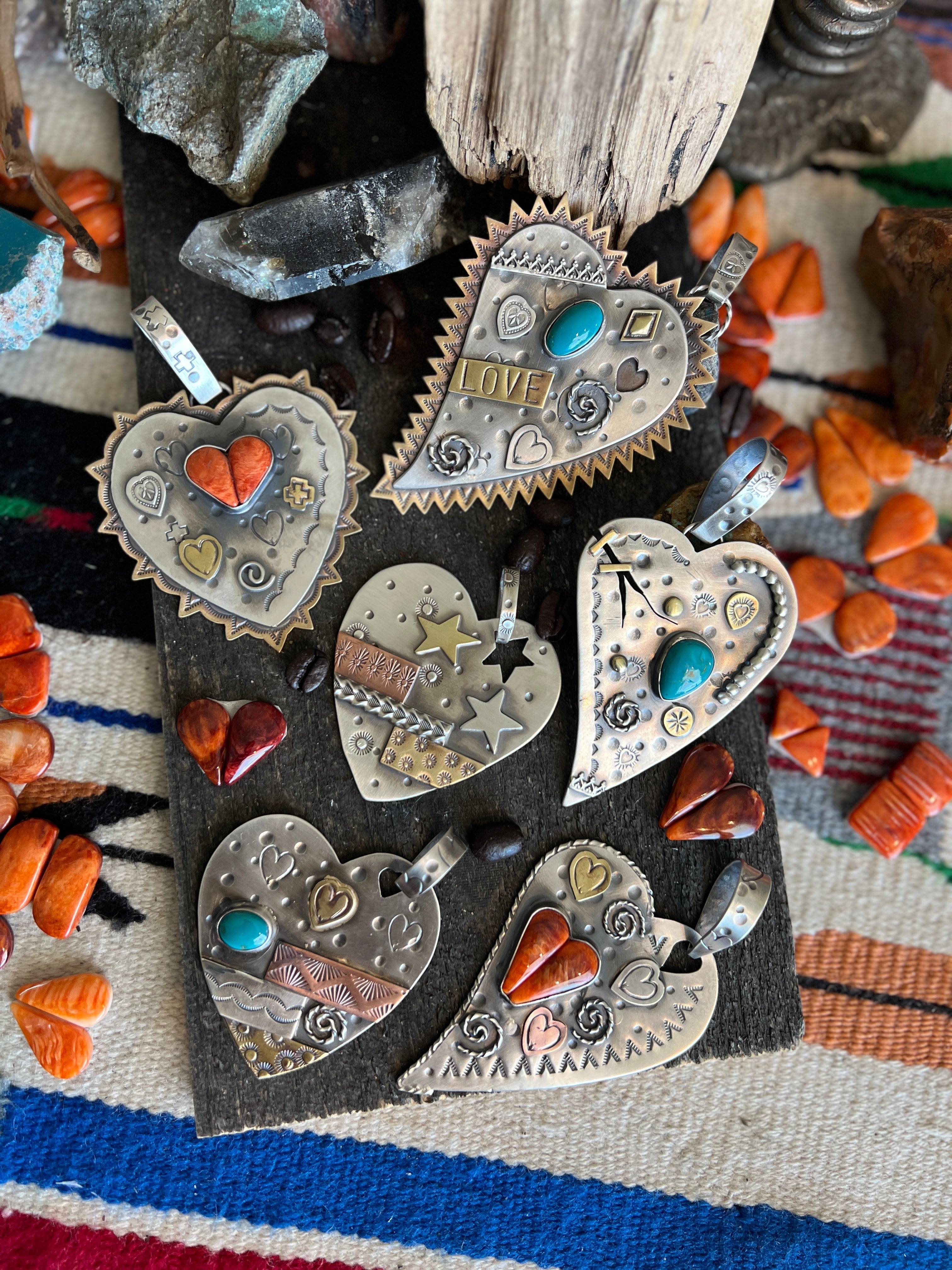 Kimari Somers Hand Stamped Sterling Silver, Brass & Spiny Oyster ‘Protect Your Heart’ Pendant