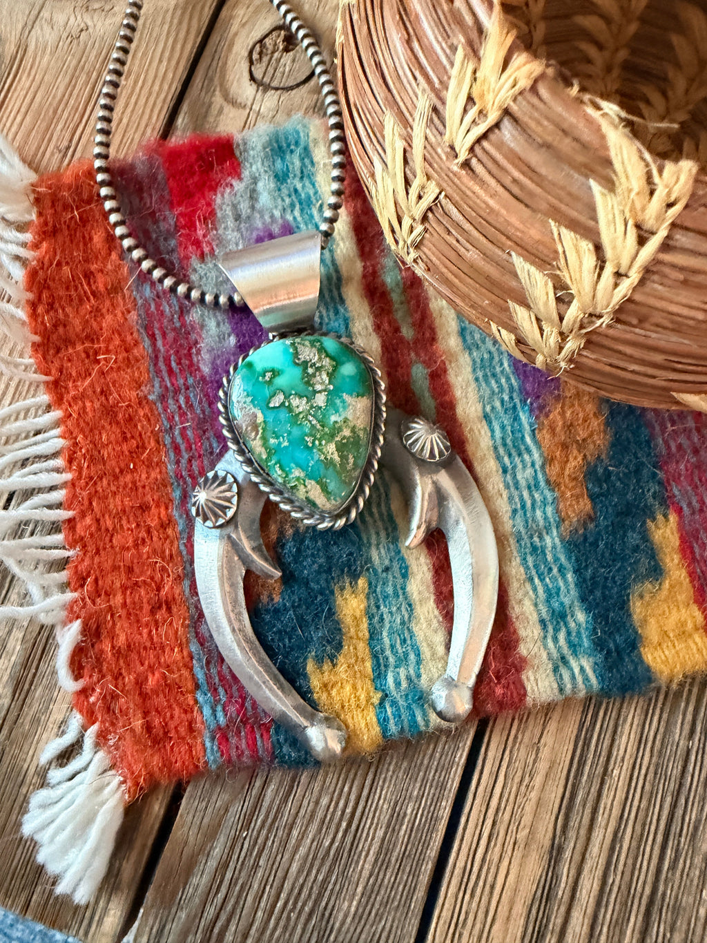 Handcrafted Sterling Silver & Sonoran Mountain Turquoise Naja Pendant by Chimney Butte