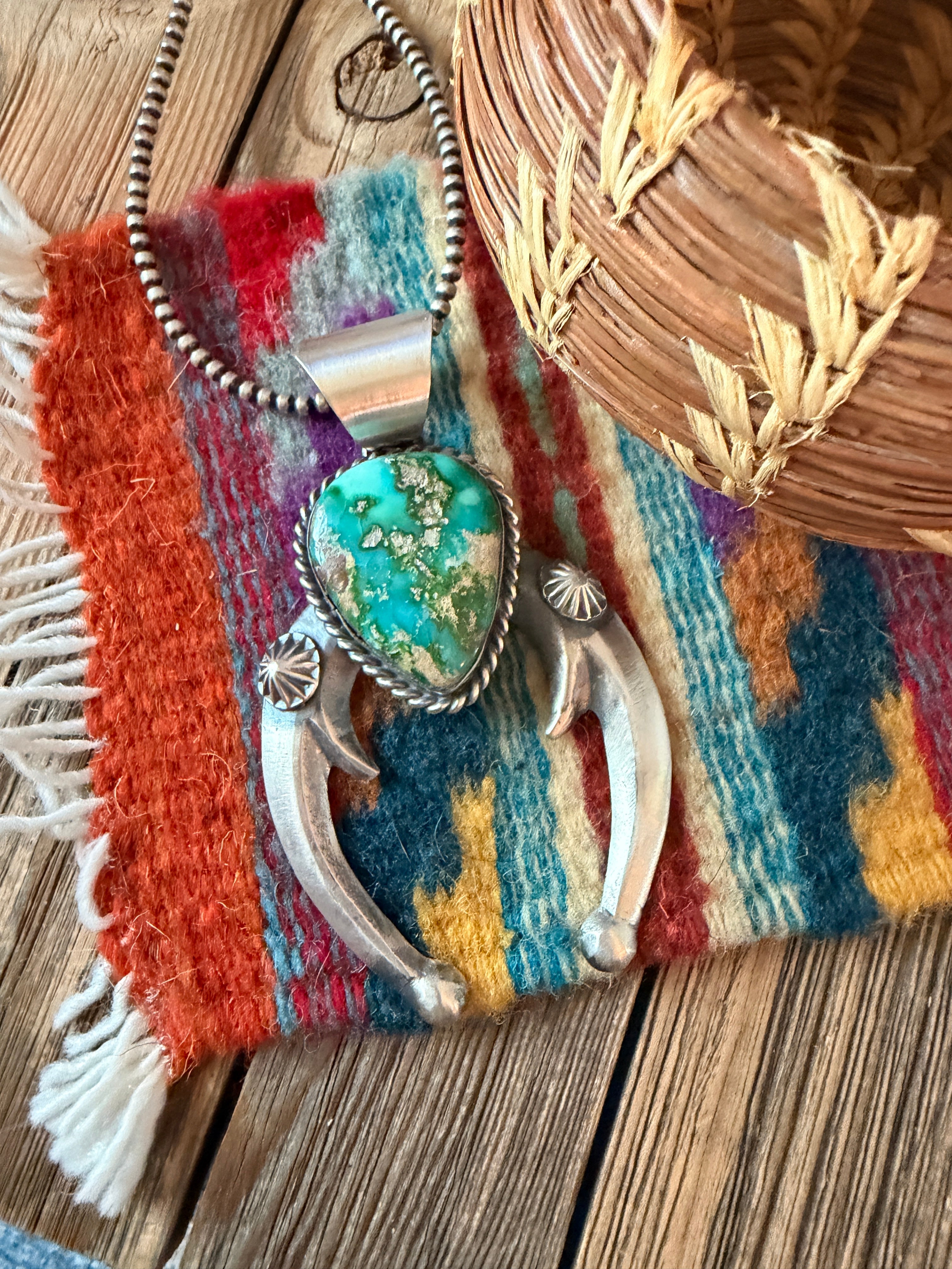 Handcrafted Sterling Silver & Sonoran Mountain Turquoise Naja Pendant by Chimney Butte
