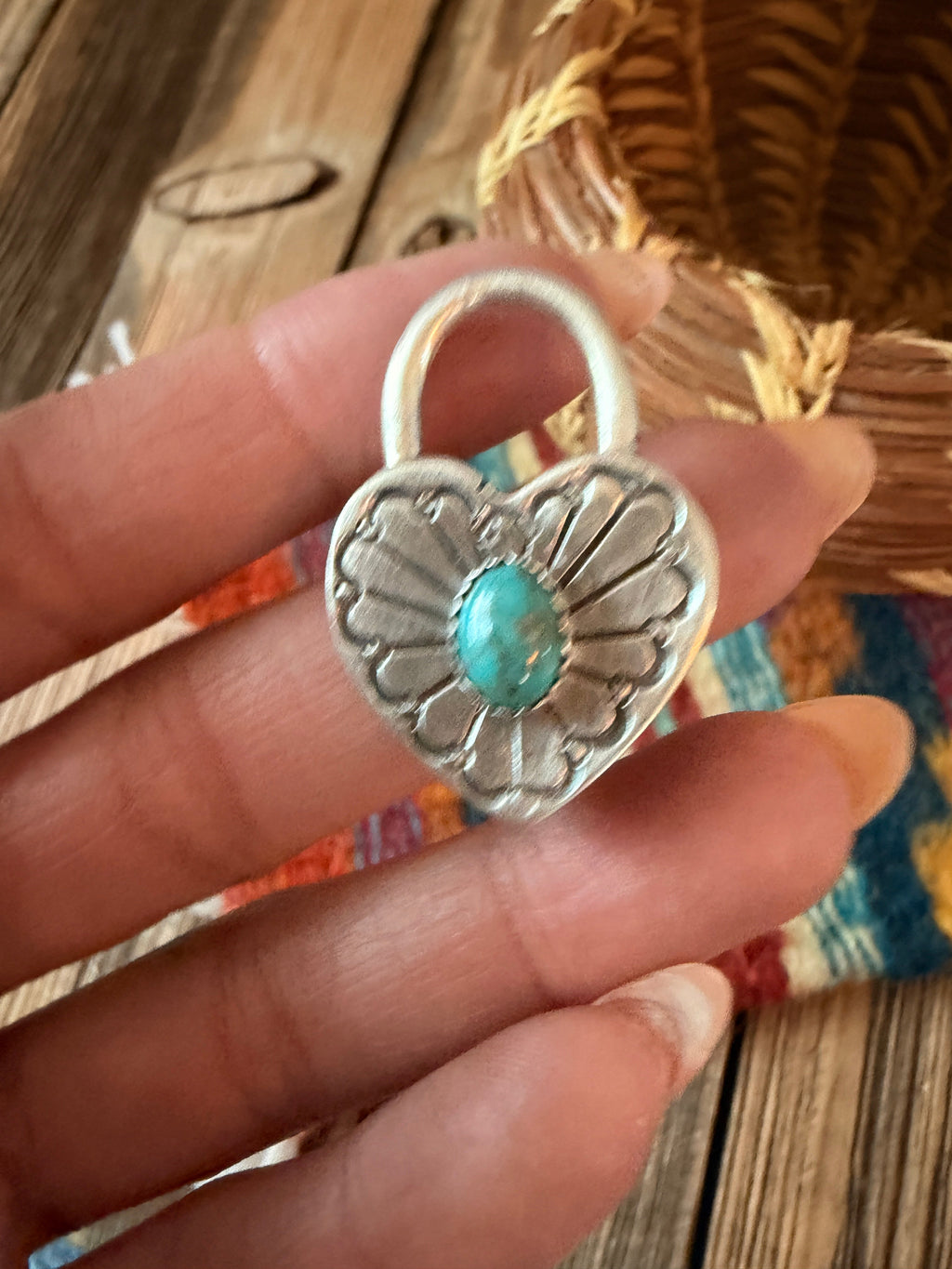 Handcrafted Sterling Silver & Turquoise Heart Locket Pendant