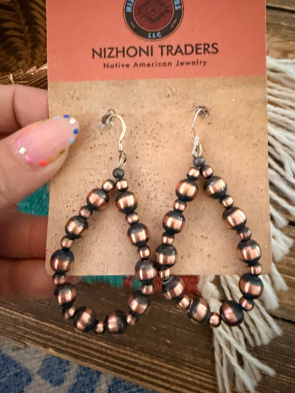 Handcrafted Copper Beaded Dangle Hoop Earrings