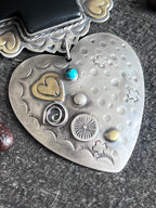 Hand Stamped Sterling Silver & Black Marble Santa Fe Cross and Heart Pendant by Kimari Somers
