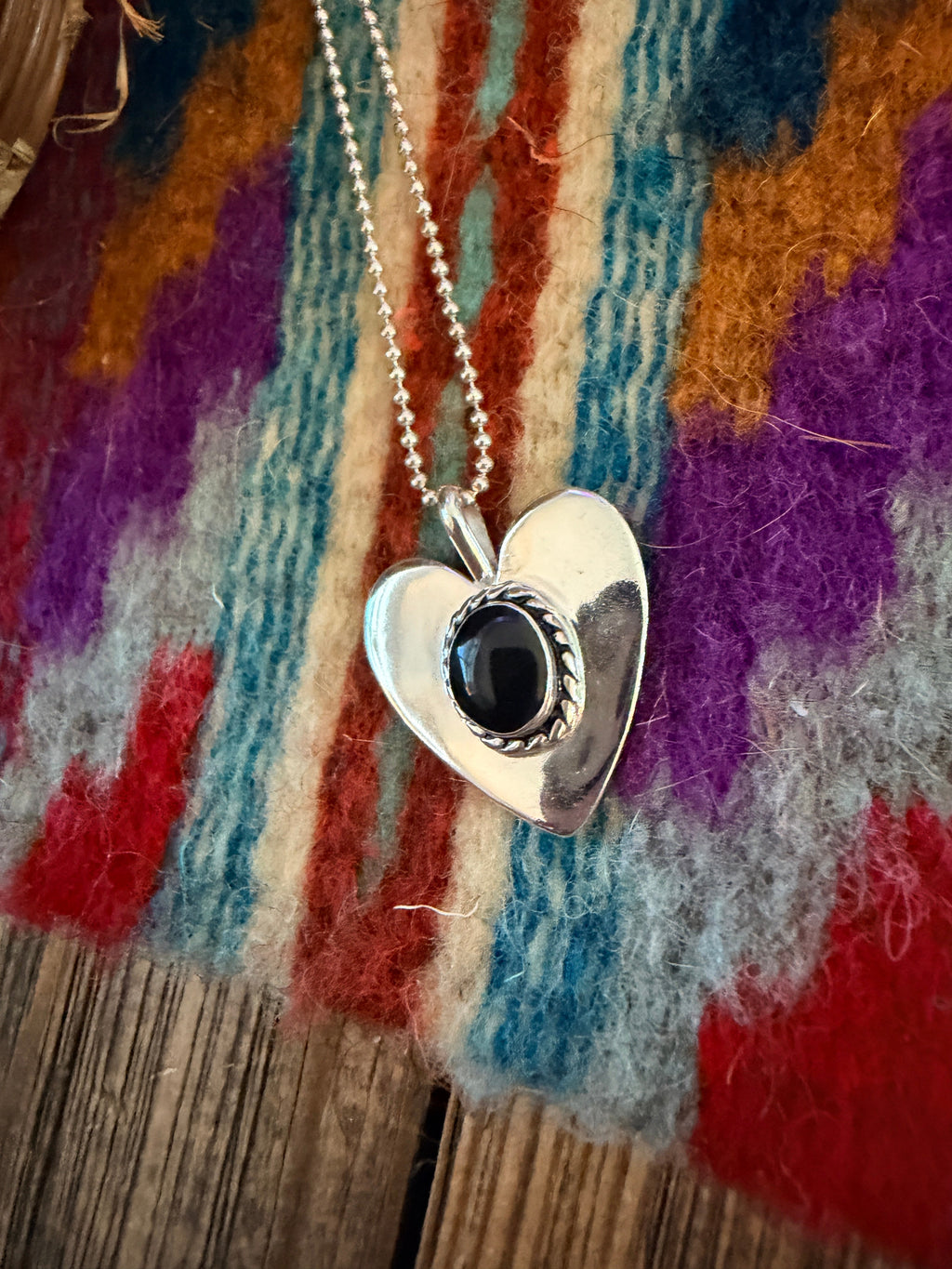Handcrafted Sterling Silver & Onyx Heart Pendant by Joseph Martinez