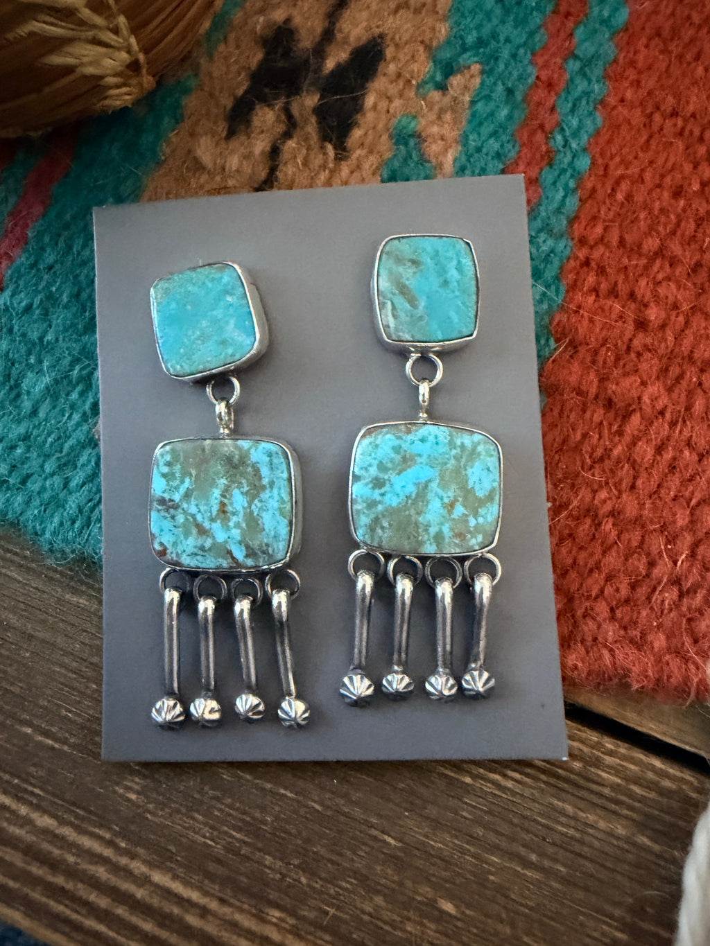 Handcrafted Royston Turquoise And Sterling Silver Dangle Earrings by Jacqueline Silver