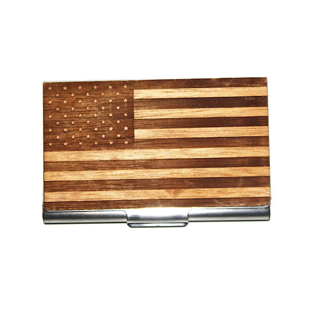American Flag Wooden Business Card Holder