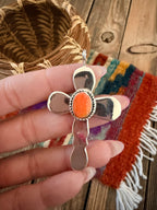 Handcrafted Sterling Silver & Spiny Oyster Cross Pendant by Joseph Martinez