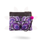 Embroidered Flower Leather Trim Wristlet - Thailand