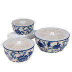 Blue Garden Chinoiserie “Hold Everything” 3 - Piece Round Stoneware Storage Bowls Set - Che Cose Belle