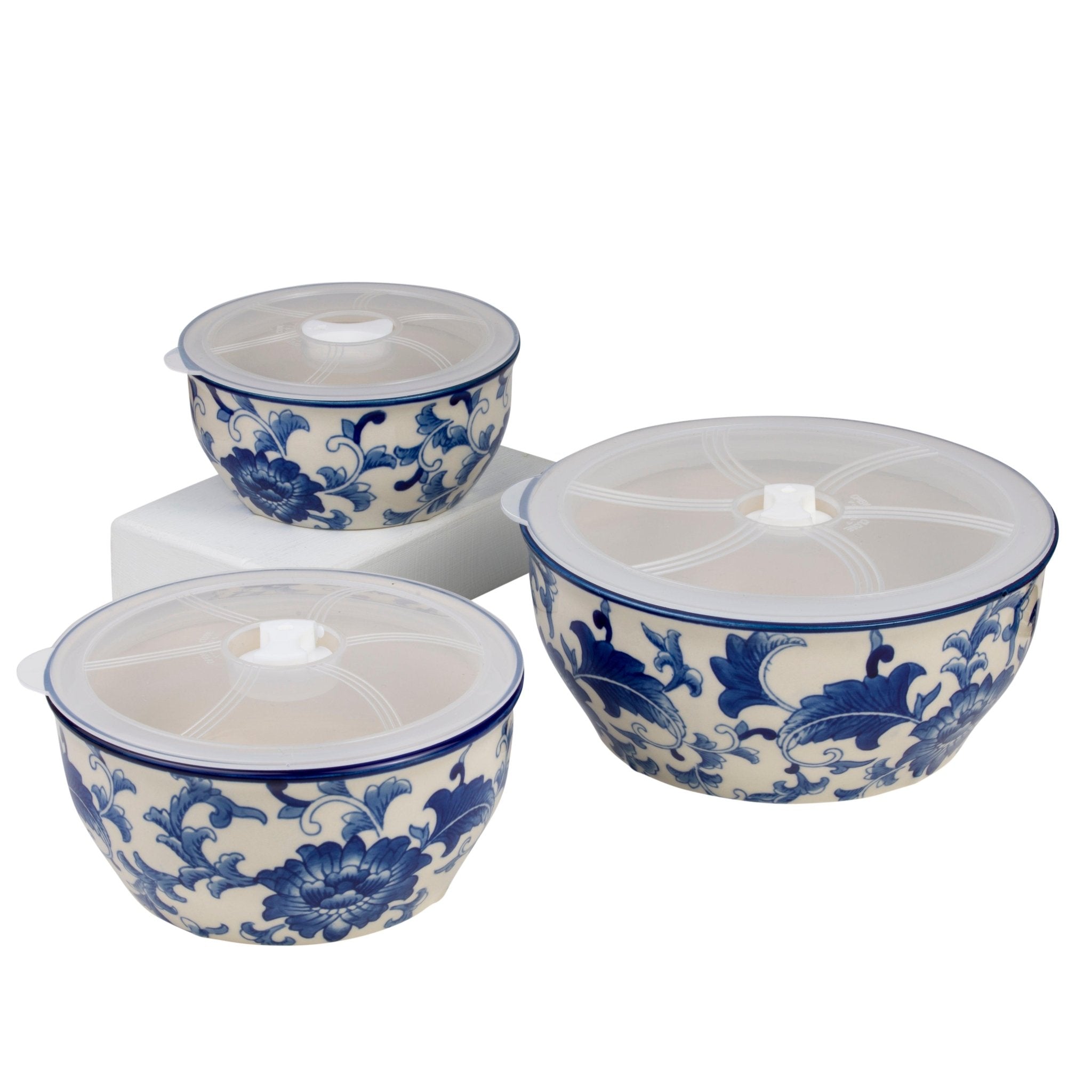 Blue Garden Chinoiserie “Hold Everything” 3 - Piece Round Stoneware Storage Bowls Set - Che Cose Belle