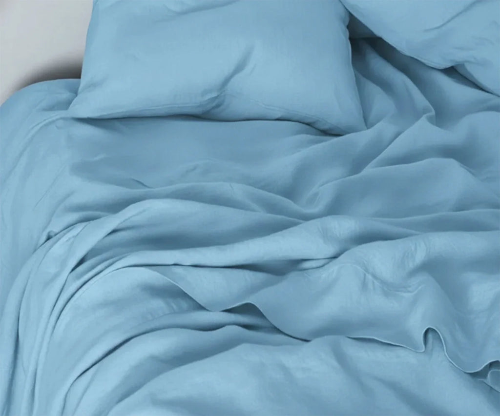 Sky Blue Linen Bed Sheet Set