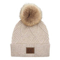 C.C Women's Heather Beanie Hat With Pom And Suede Patch