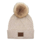 C.C Women's Heather Beanie Hat With Pom And Suede Patch