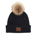 C.C Women's Heather Beanie Hat With Pom And Suede Patch