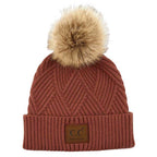 C.C Women's Heather Beanie Hat With Pom And Suede Patch