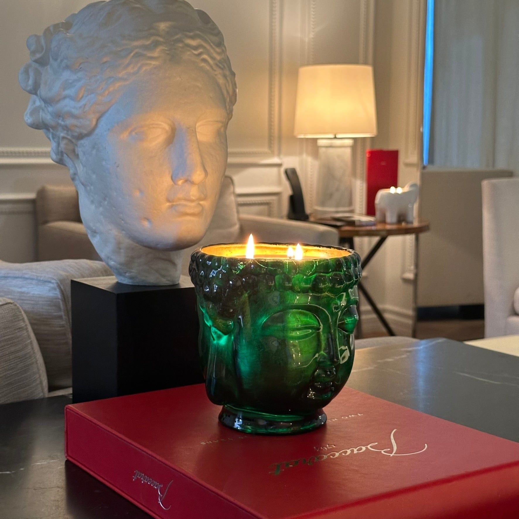 24K Gold Emerald Green Glass Buddha Luxury Candle