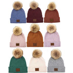 C.C Women's Heather Beanie Hat With Pom And Suede Patch