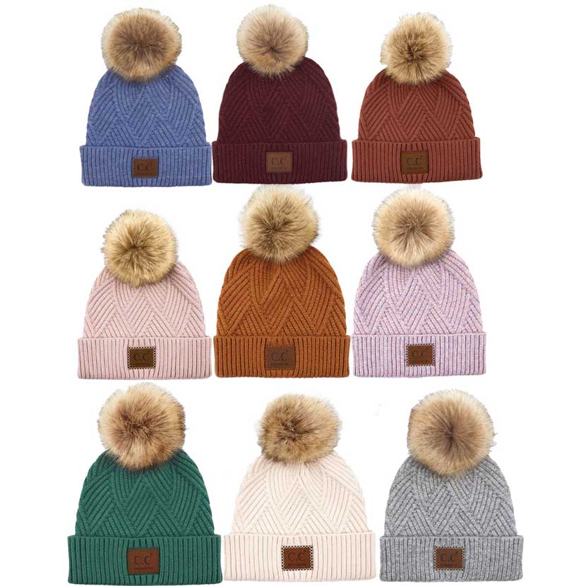 C.C Women's Heather Beanie Hat With Pom And Suede Patch