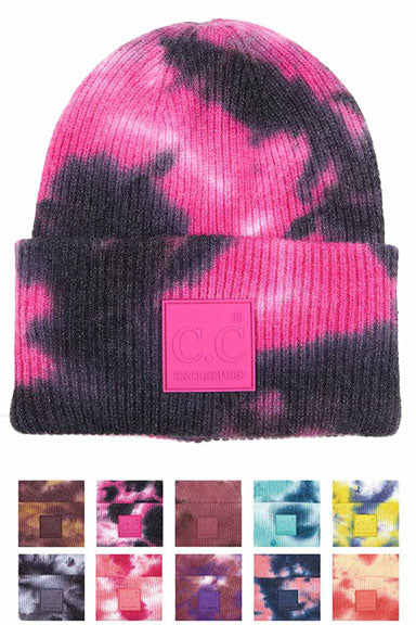 C.C Women's Tie Dye Beanie Hats With Rubber Patch