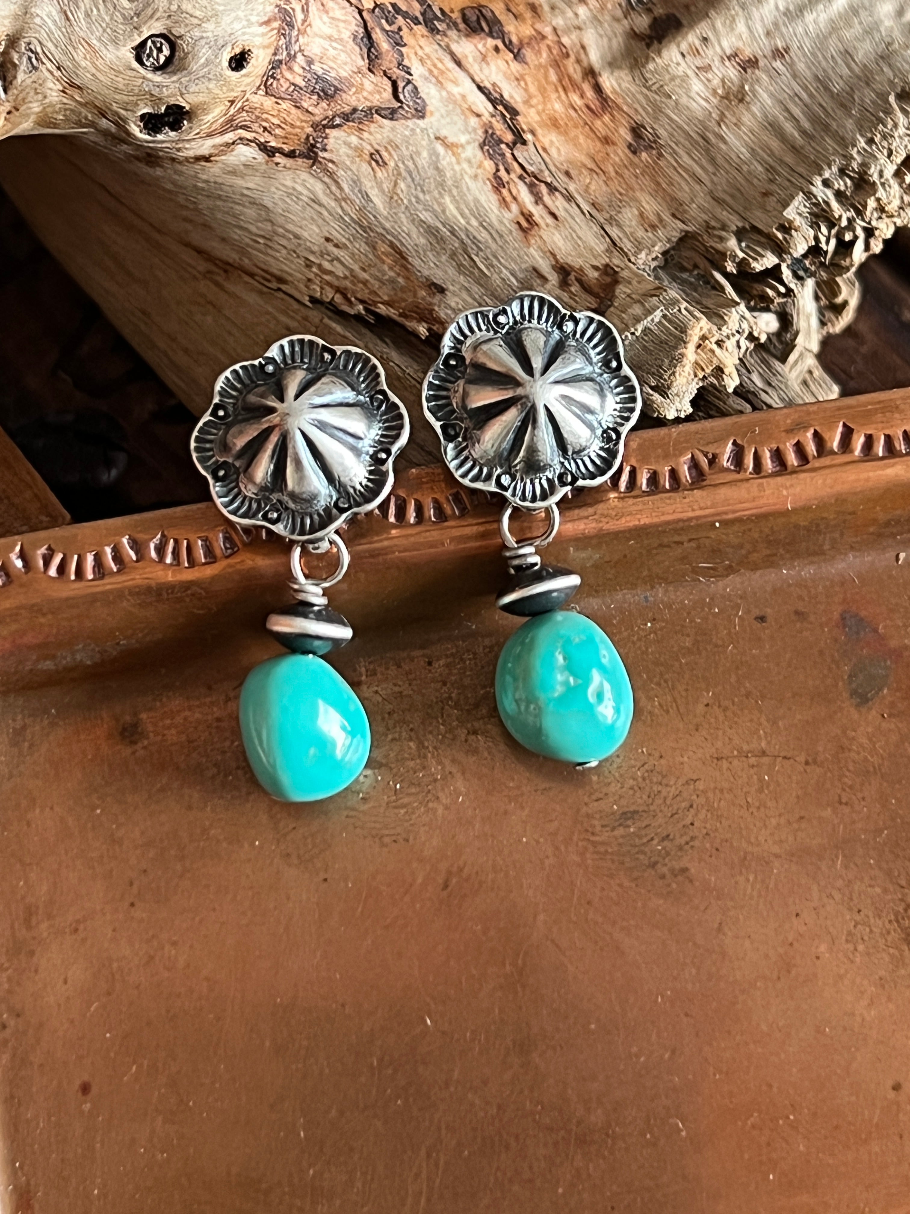 Handcrafted Summer Lovin’ Sterling Silver and Sonoran Turquoise Bead Concho Post Earrings