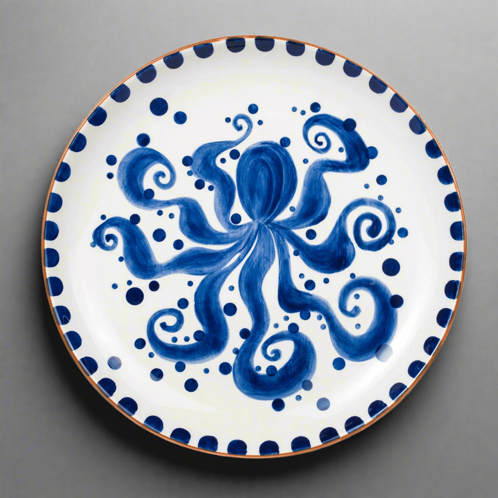 Costa Azul Hand Painted Octopus Design 15 - Inch Round Ceramic Serving Platter - Che Cose Belle