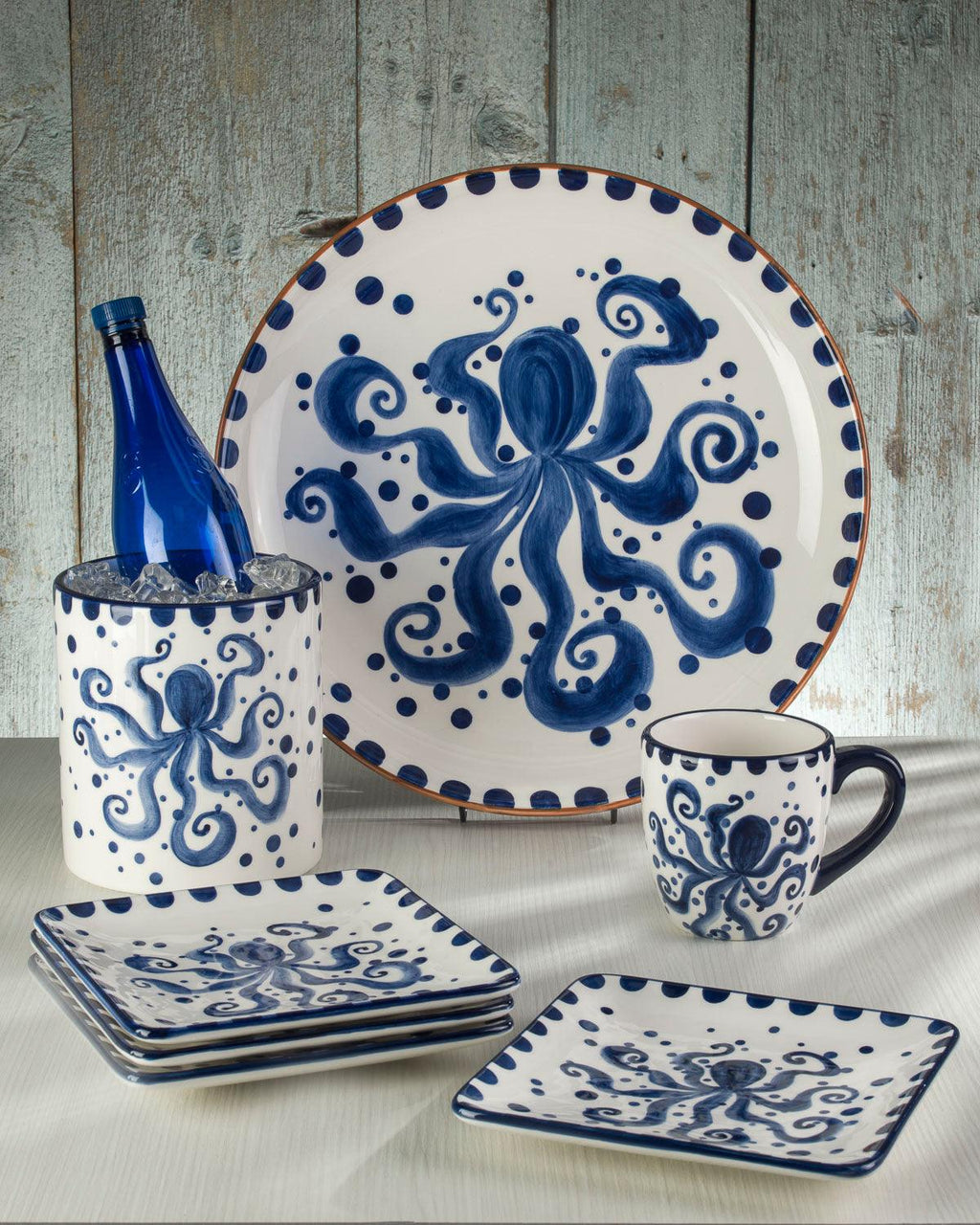 Costa Azul Hand Painted Octopus Design 15 - Inch Round Ceramic Serving Platter - Che Cose Belle