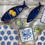 Costa Azul 4 - Piece Hand Painted Octopus design Ceramic Canapes Appetizers Plates Set - Che Cose Belle